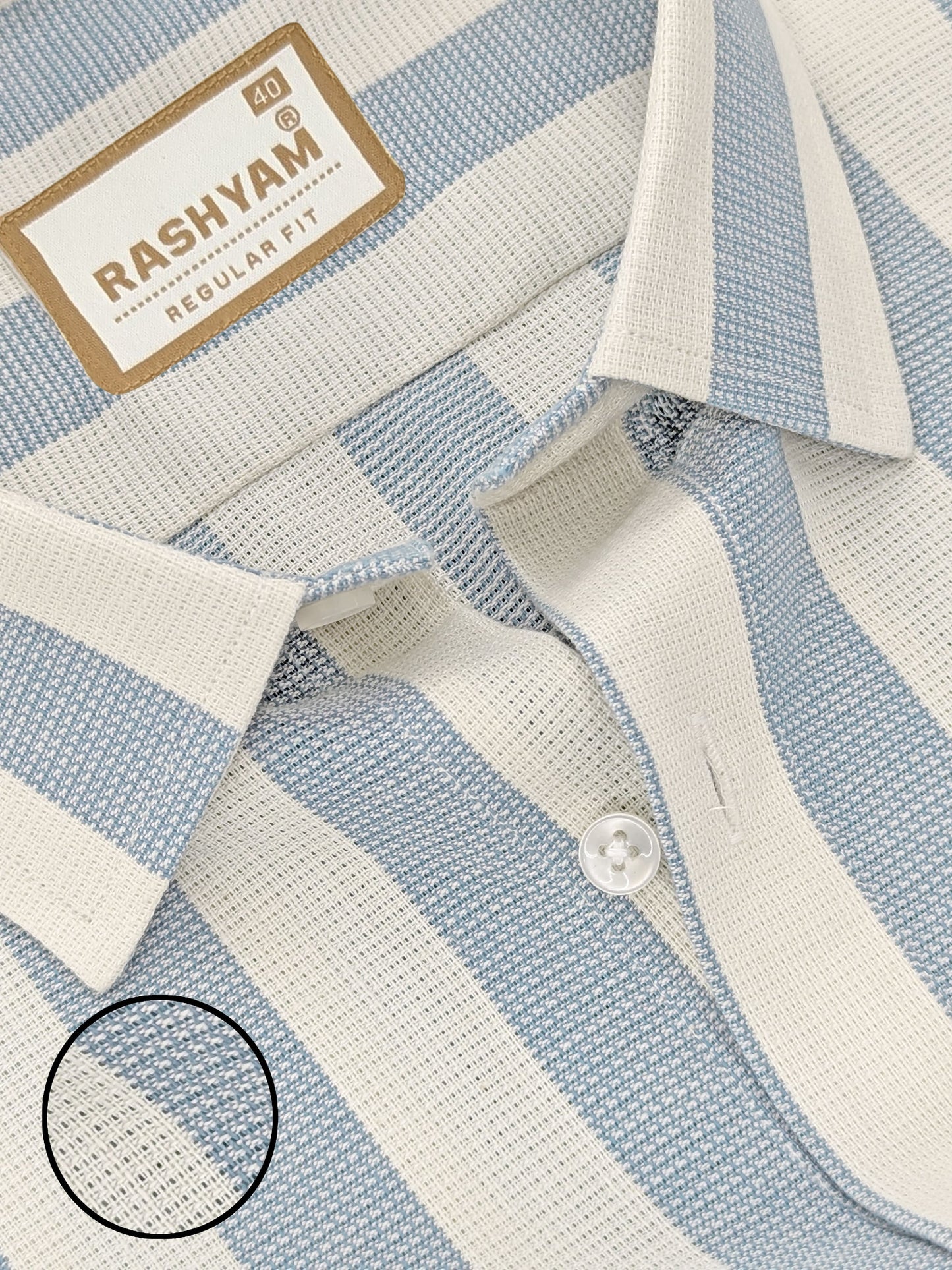 Premium Linen Cotton Bluish Light Line On Cream Shirt For Men