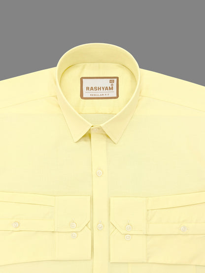 Rashyam Premium Cotton Light Lemon Yellow Plain Formal Shirt for Men