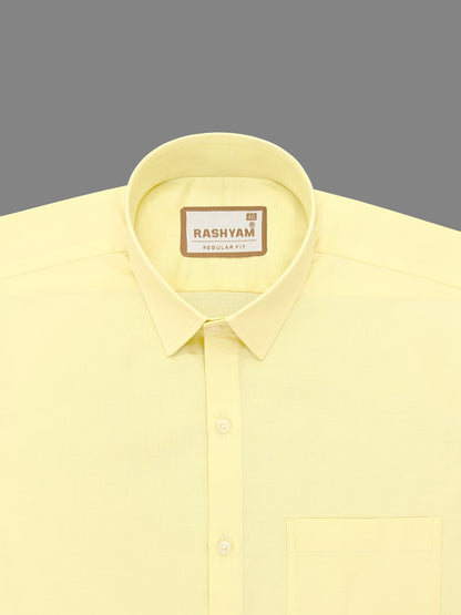 Rashyam Premium Cotton Light Lemon Yellow Plain Formal Shirt for Men