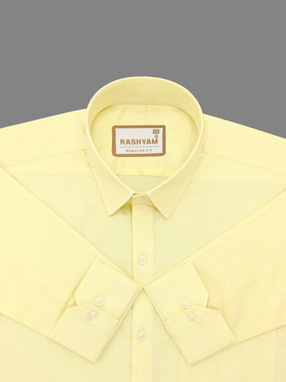 Rashyam Premium Cotton Light Lemon Yellow Plain Formal Shirt for Men