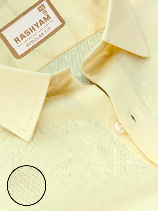 Rashyam Premium Cotton Light Lemon Yellow Plain Formal Shirt for Men