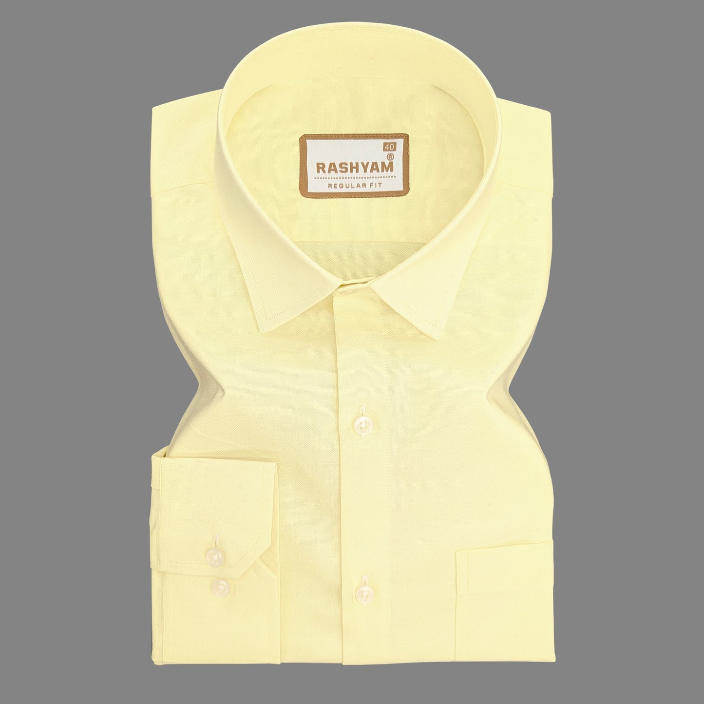 Rashyam Premium Cotton Light Lemon Yellow Plain Formal Shirt for Men