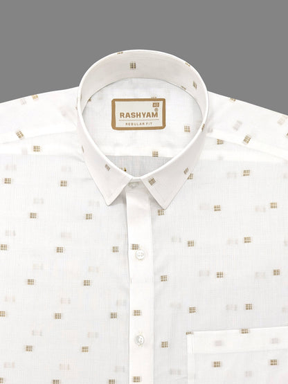 Luxurious Butta Design On White Giza Cotton Shirt For men