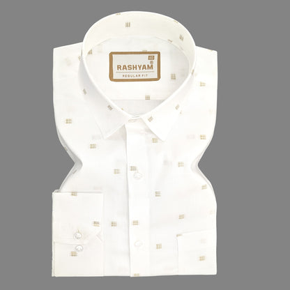 Luxurious Butta Design On White Giza Cotton Shirt For men