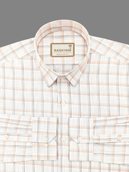 Otranto Reddish Orange Checks On White Premium Giza Cotton Formal Shirt