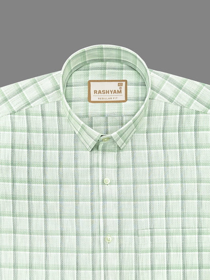 Otranto Lightish Green Checks On White Premium Giza Cotton Formal Shirt