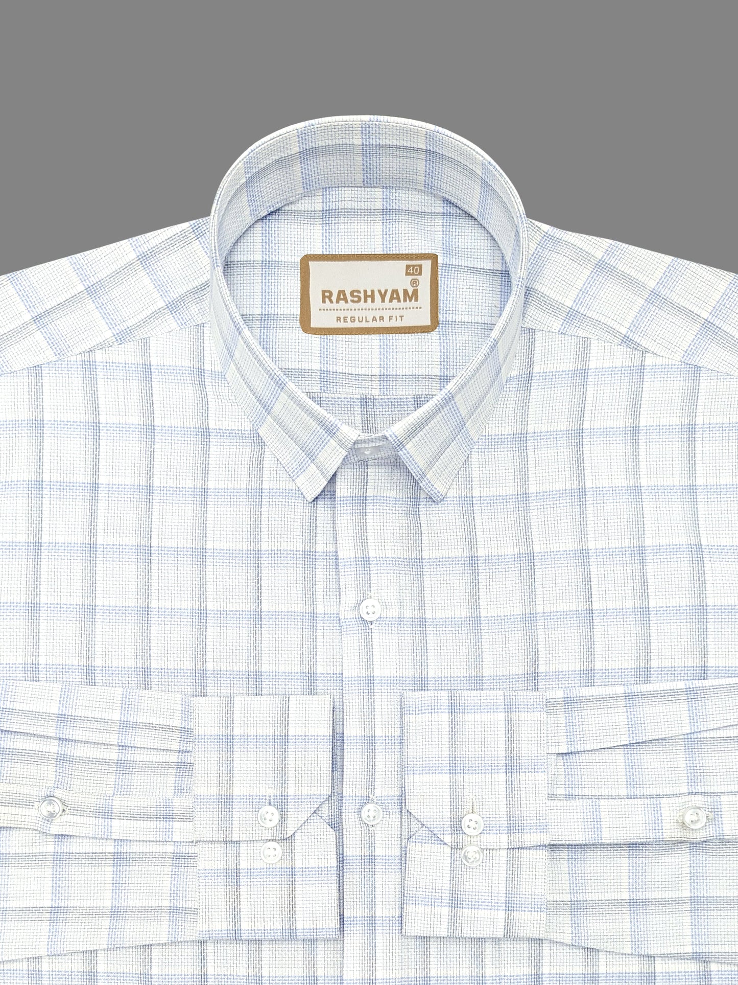 Otranto Lightish Blue Checks On White Premium Giza Cotton Formal Shirt