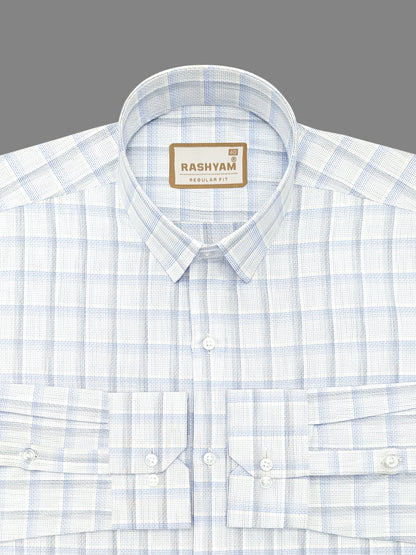 Otranto Lightish Blue Checks On White Premium Giza Cotton Formal Shirt