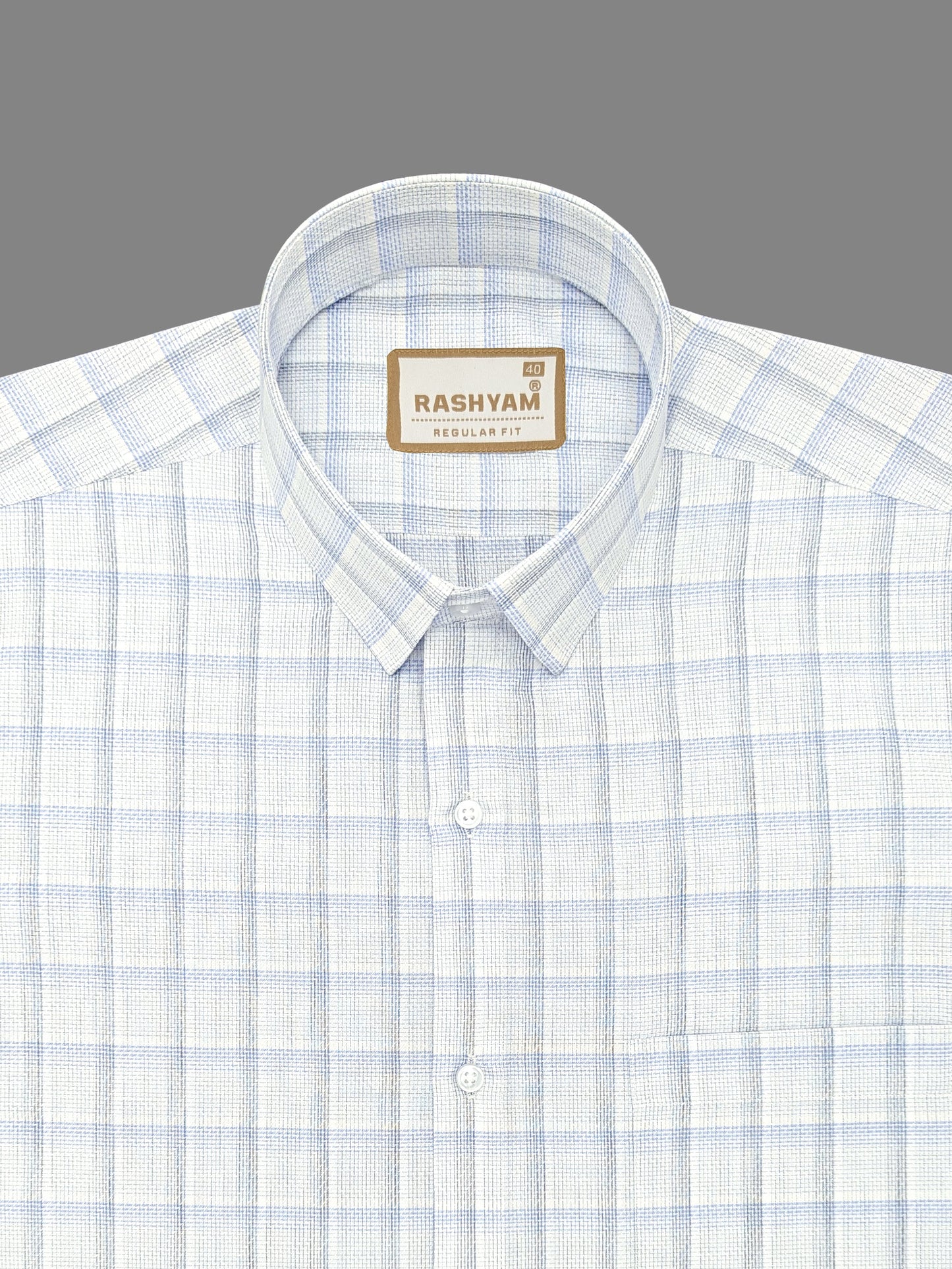 Otranto Lightish Blue Checks On White Premium Giza Cotton Formal Shirt