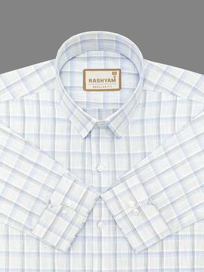 Otranto Lightish Blue Checks On White Premium Giza Cotton Formal Shirt