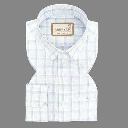 Otranto Lightish Blue Checks On White Premium Giza Cotton Formal Shirt