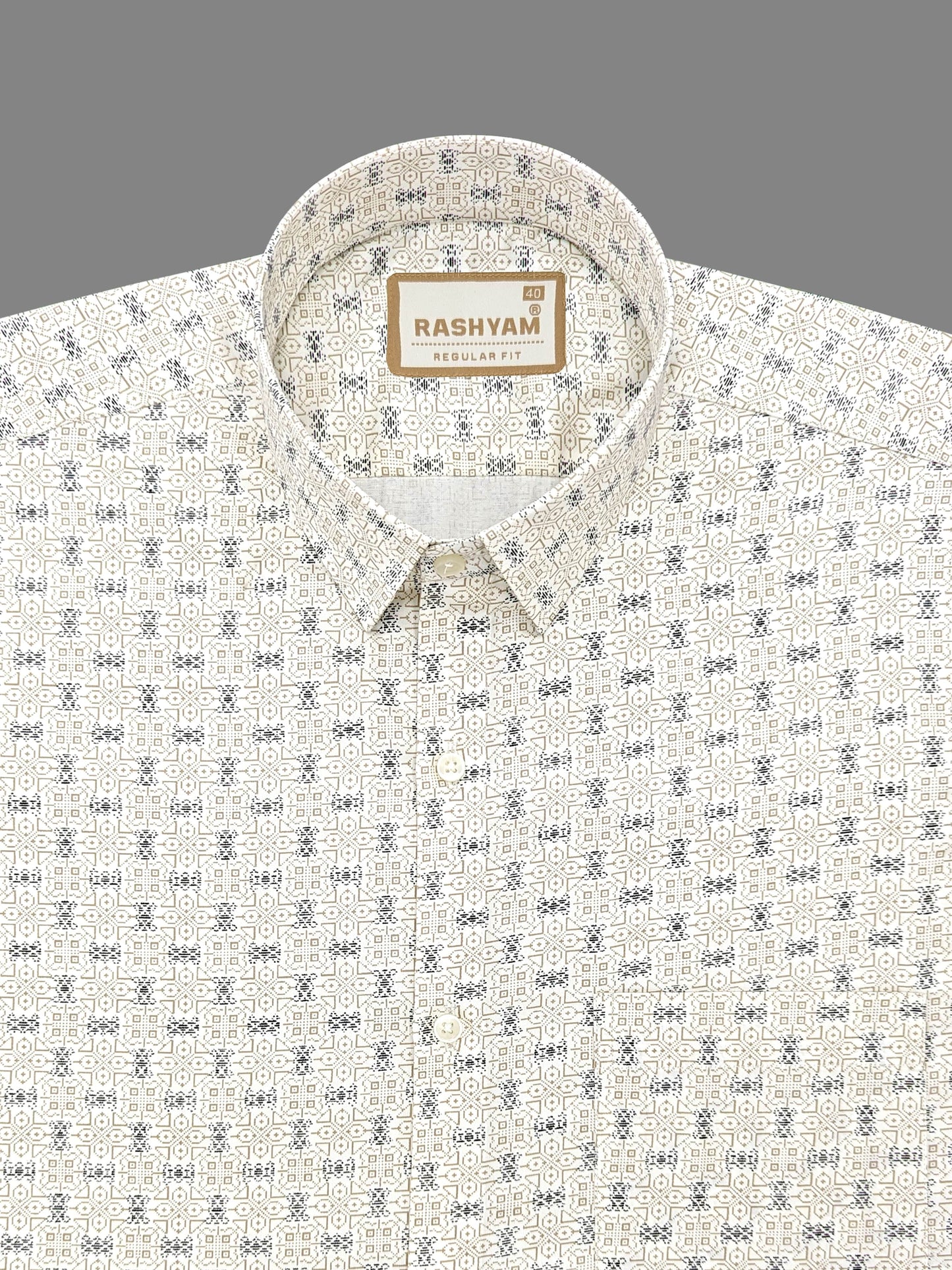 Pacentro Lattice Print On Cream Formal Giza Cotton Shirt