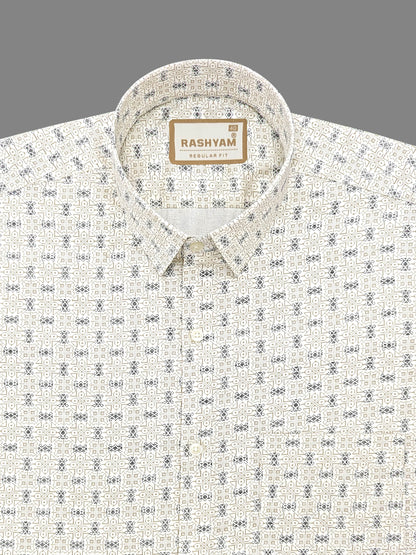 Pacentro Lattice Print On Cream Formal Giza Cotton Shirt