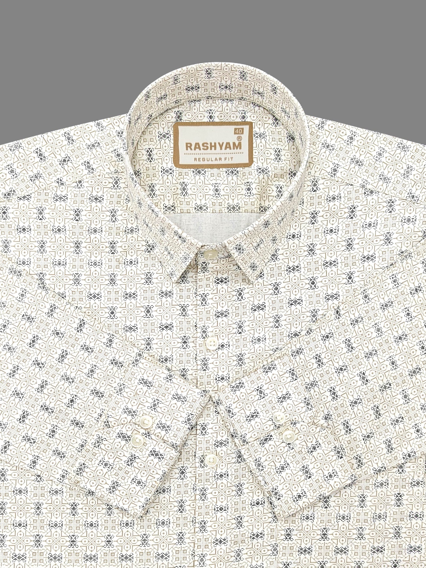 Pacentro Lattice Print On Cream Formal Giza Cotton Shirt