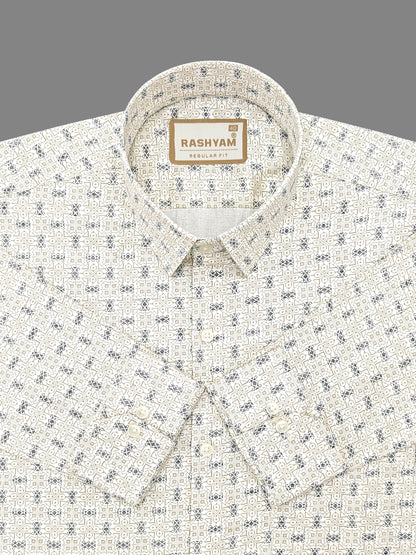 Pacentro Lattice Print On Cream Formal Giza Cotton Shirt