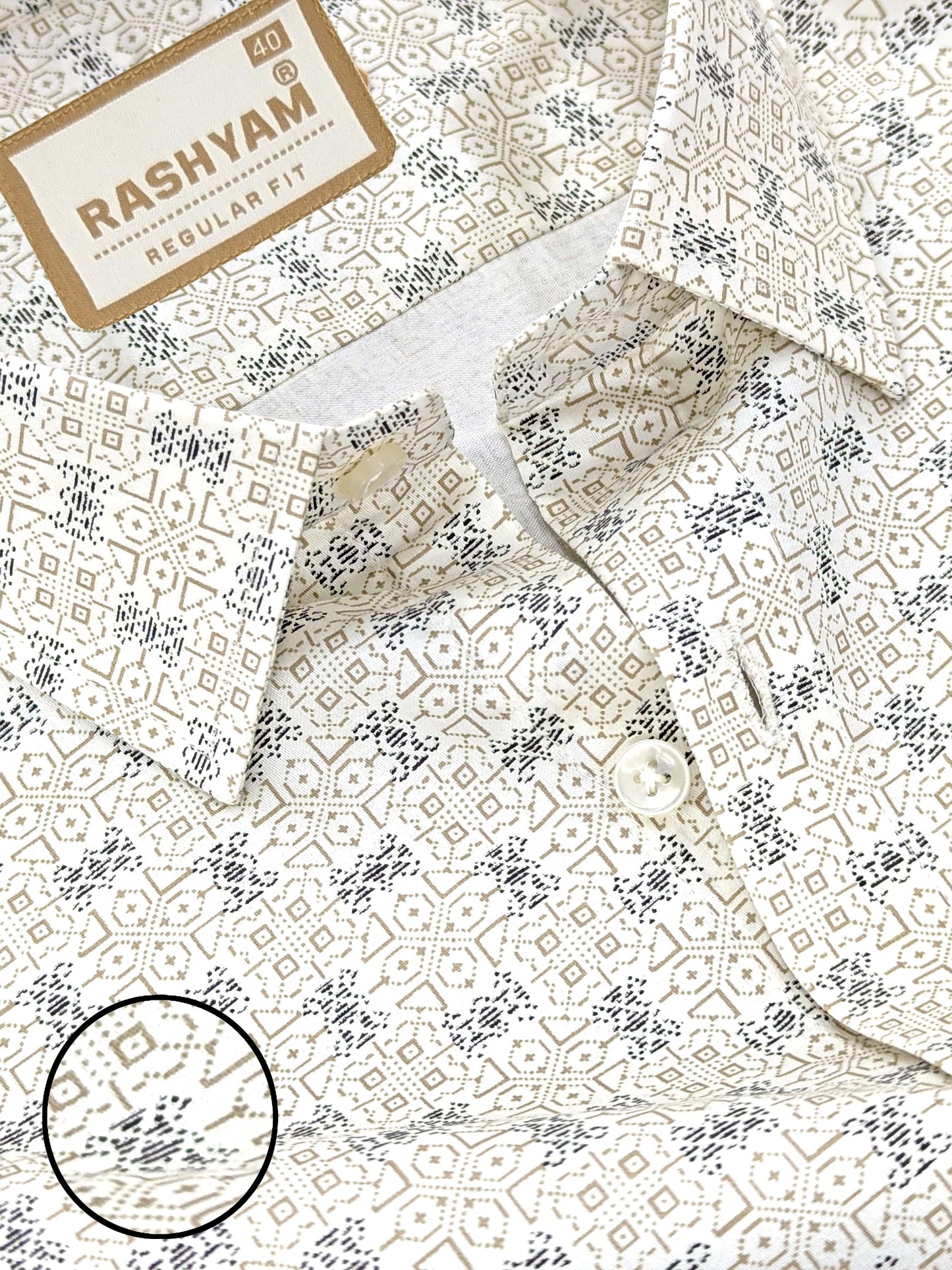 Pacentro Lattice Print On Cream Formal Giza Cotton Shirt