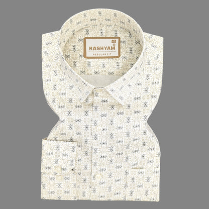 Pacentro Lattice Print On Cream Formal Giza Cotton Shirt