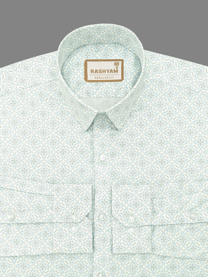 Pacentro Paisley Pastel Blue Print Giza Cotton Shirt For Men