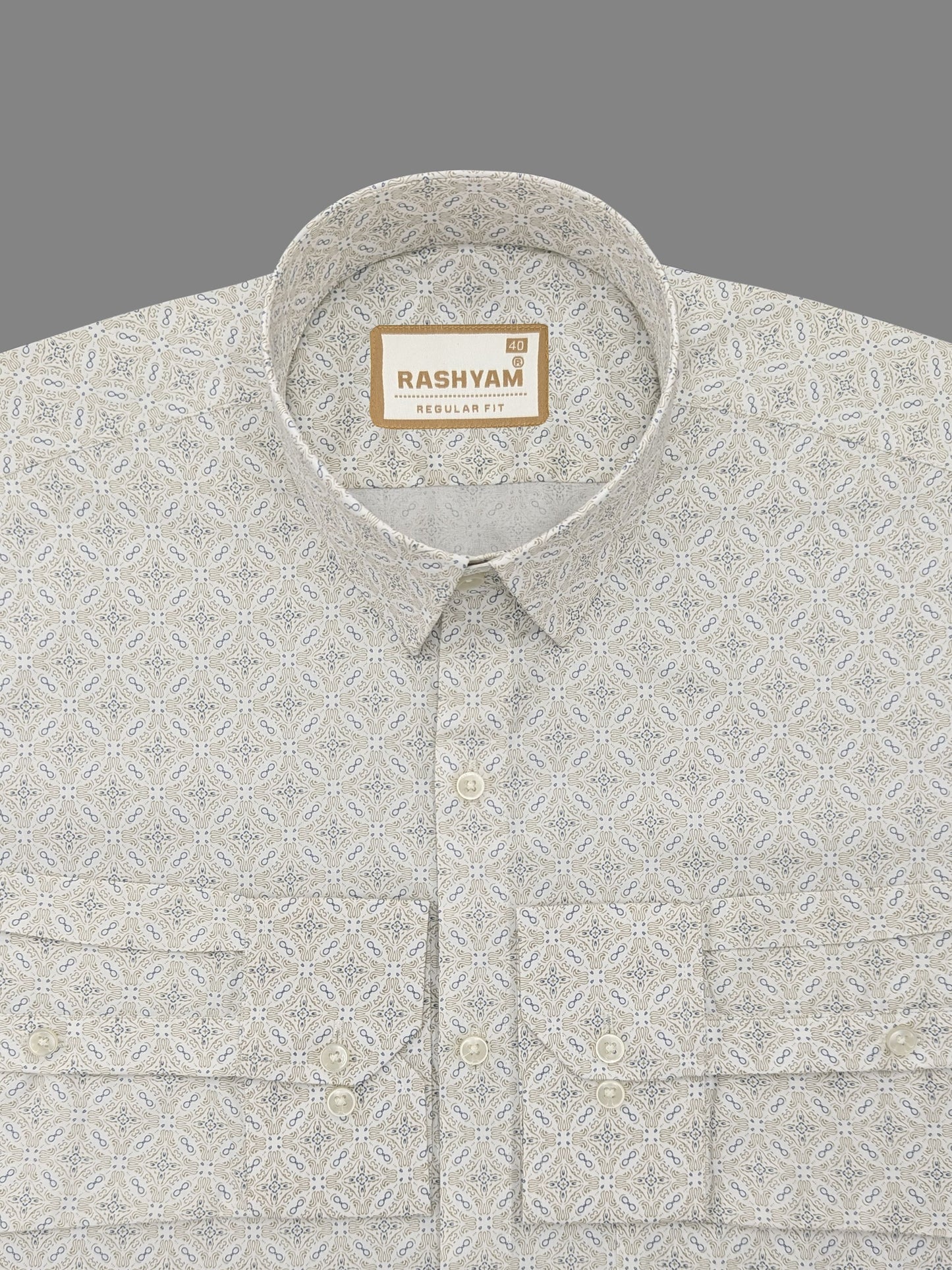 Pacentro Paisley Cream With Blue Printed Giza Cotton Shirt For Men