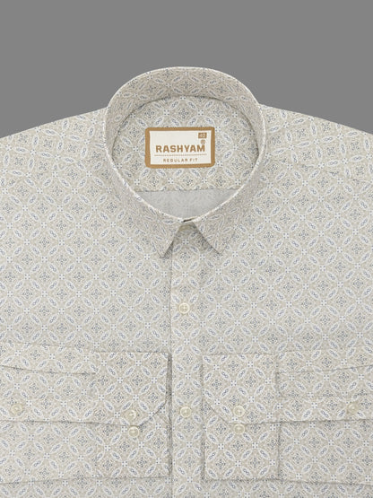 Pacentro Paisley Cream With Blue Printed Giza Cotton Shirt For Men