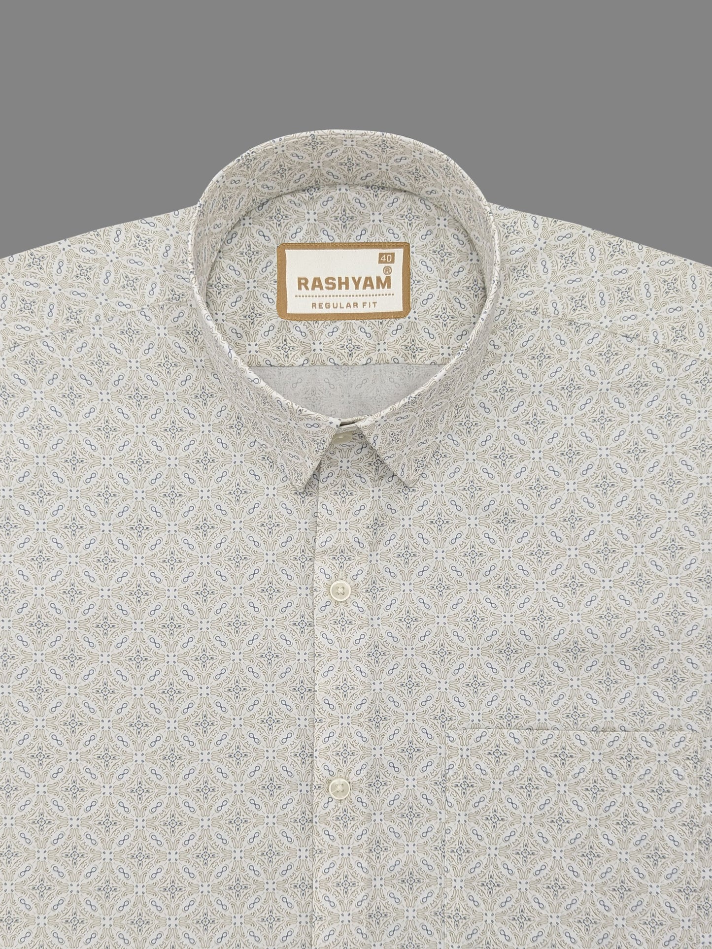 Pacentro Paisley Cream With Blue Printed Giza Cotton Shirt For Men