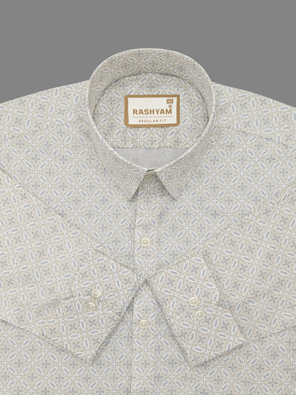 Pacentro Paisley Cream With Blue Printed Giza Cotton Shirt For Men