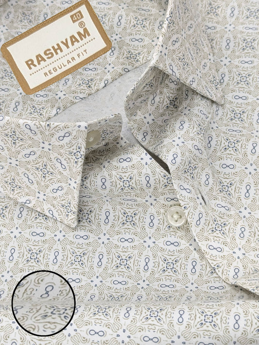 Pacentro Paisley Cream With Blue Printed Giza Cotton Shirt For Men