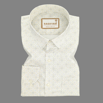 Pacentro Paisley Cream With Blue Printed Giza Cotton Shirt For Men