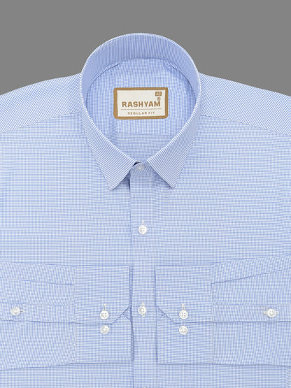 Premium Blue Houndstooth Check Formal Shirt