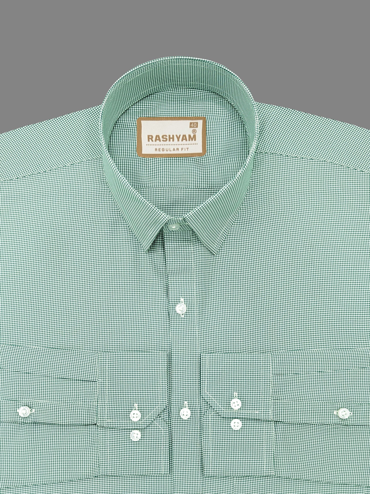 Premium Mineral Green Houndstooth Check Formal Shirt