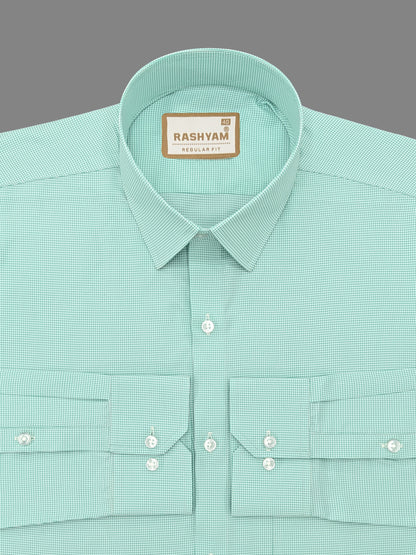 Premium Cyan Blue Houndstooth Check Formal Shirt