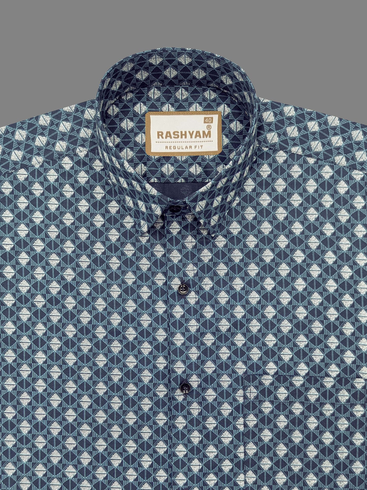 Pacentro Lattice Print On Navy Blue Formal Giza Cotton Shirt