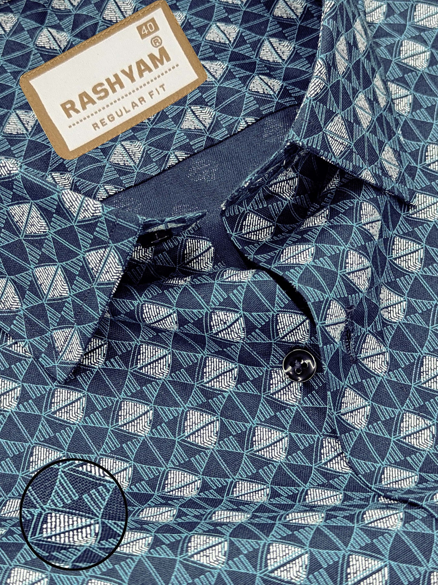 Pacentro Lattice Print On Navy Blue Formal Giza Cotton Shirt