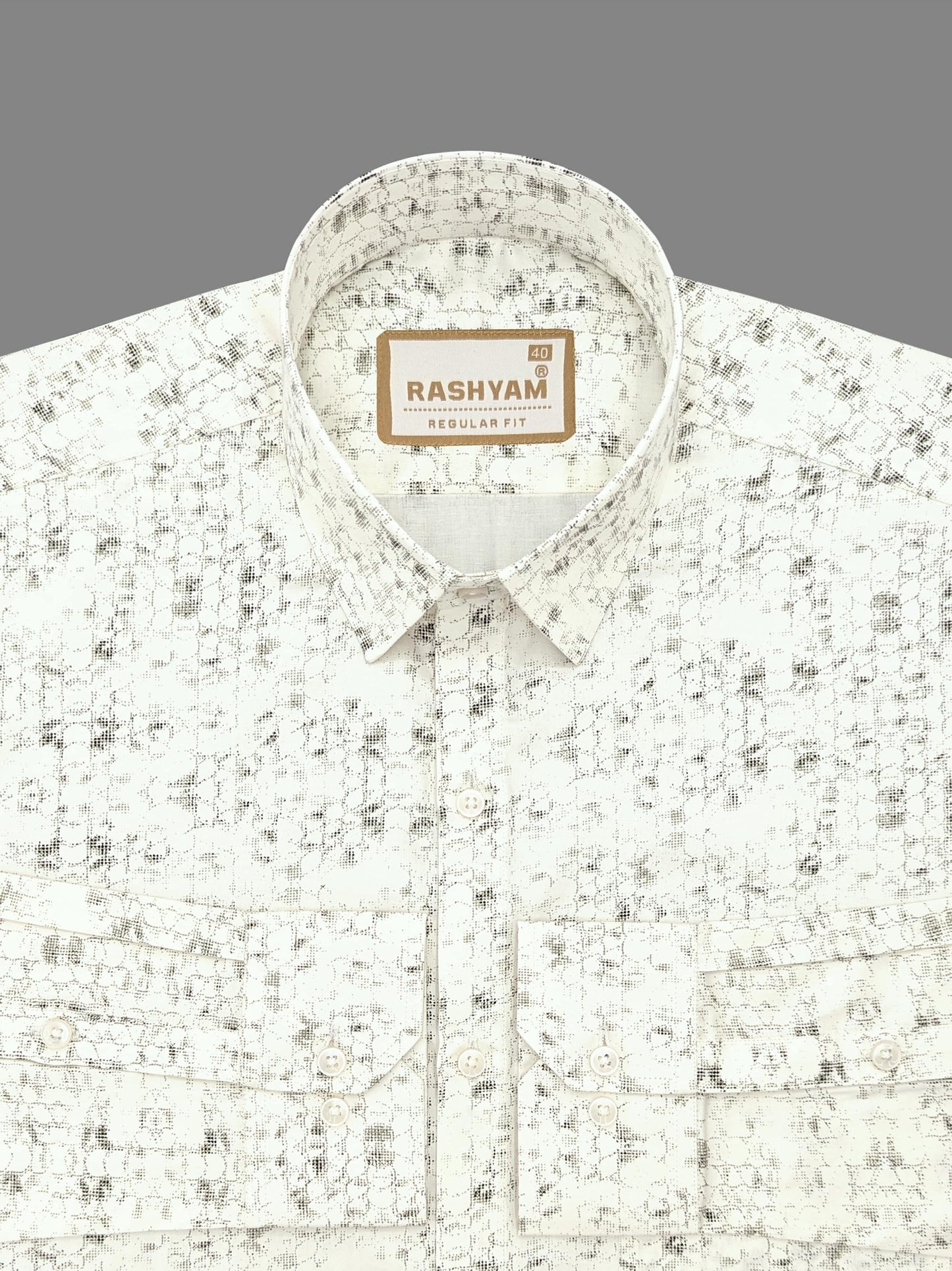 Pacentro Honeycomb Print On Cream Formal Giza Cotton Shirt