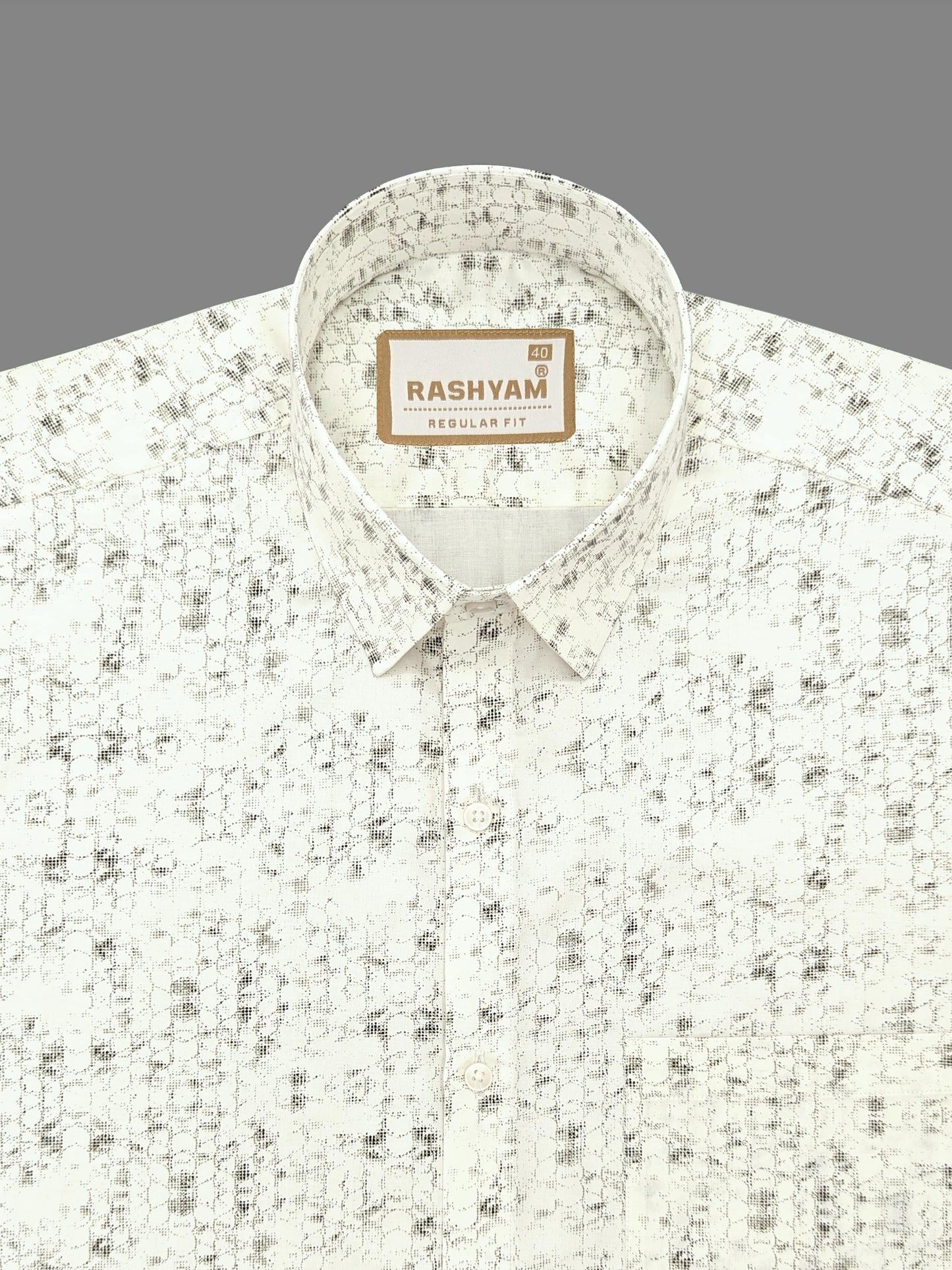 Pacentro Honeycomb Print On Cream Formal Giza Cotton Shirt