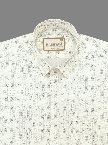 Pacentro Honeycomb Print On Cream Formal Giza Cotton Shirt