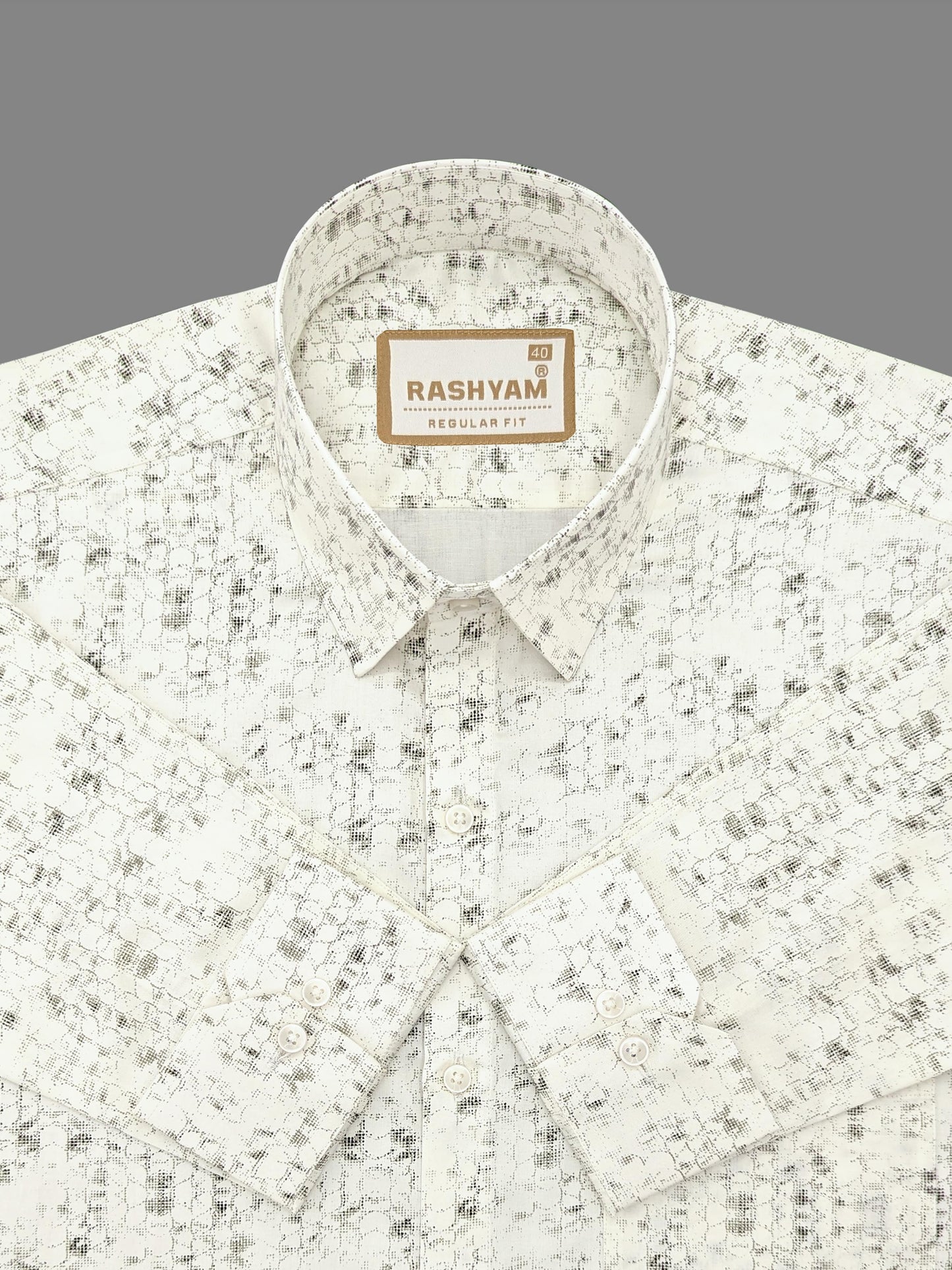 Pacentro Honeycomb Print On Cream Formal Giza Cotton Shirt