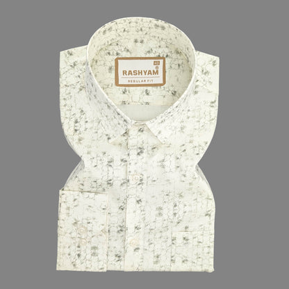 Pacentro Honeycomb Print On Cream Formal Giza Cotton Shirt