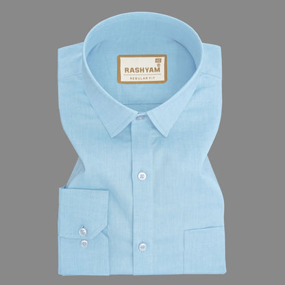 Merlino Sky Blue Luxury Giza Cotton Formal Shirt For Men