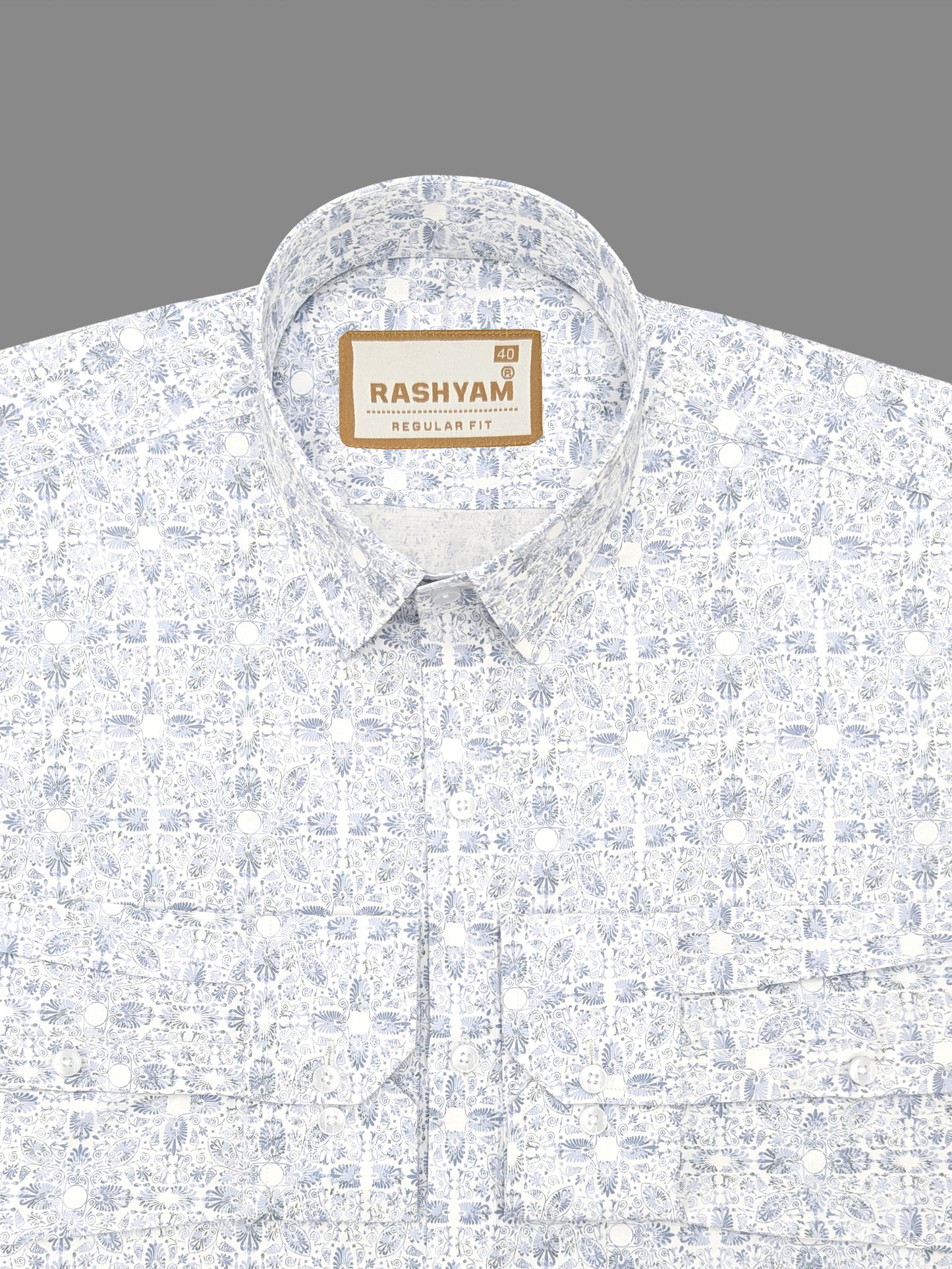 Premium Tealish Blue Leaf Printed Designer Shirt For Men