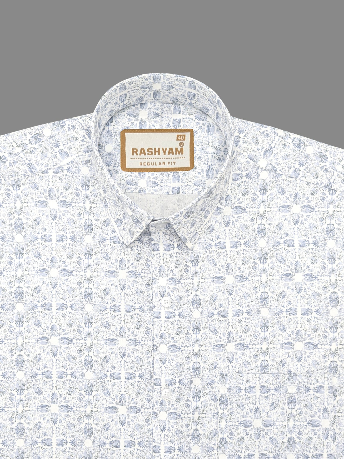 Premium Tealish Blue Leaf Printed Designer Shirt For Men