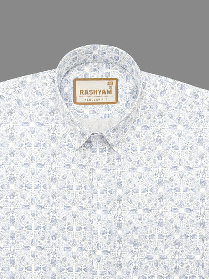 Premium Tealish Blue Leaf Printed Designer Shirt For Men