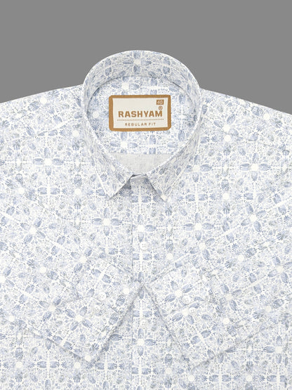 Premium Tealish Blue Leaf Printed Designer Shirt For Men