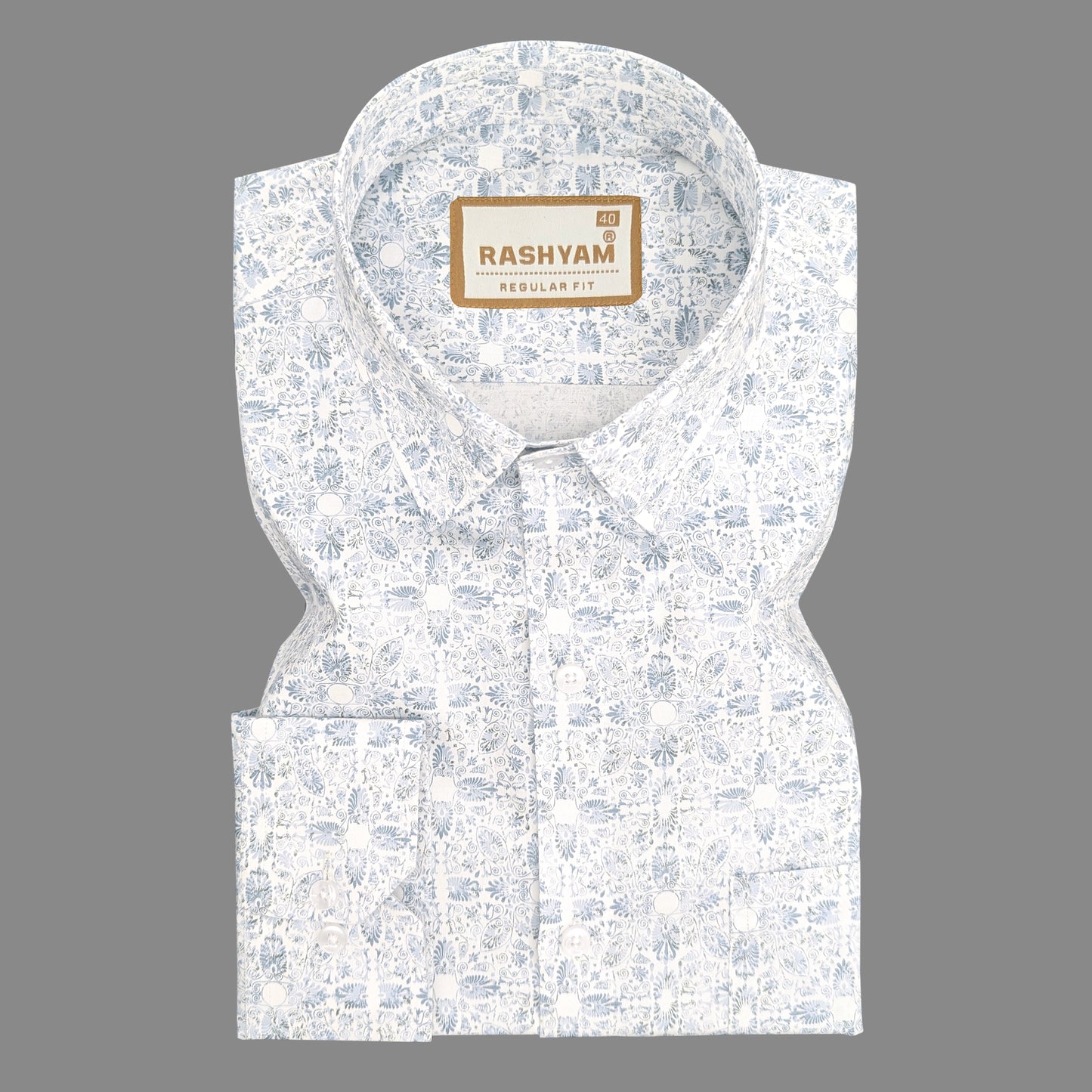 Premium Tealish Blue Leaf Printed Designer Shirt For Men