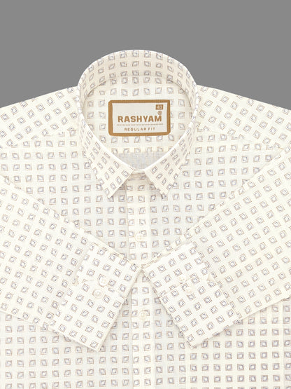 Premium Linen Cotton Blue Box Print On Cream Formal Shirt For Men