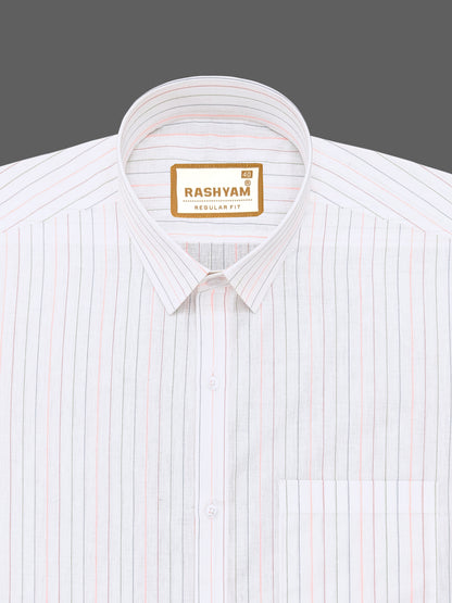 Premium Multi Color Stripe On White Cotton Formal Shirt For Men