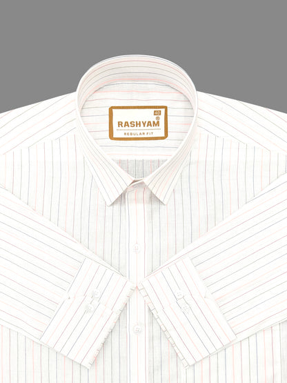 Premium Multi Color Stripe On White Cotton Formal Shirt For Men