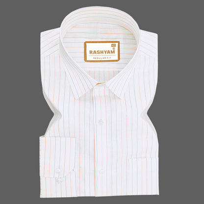 Premium Multi Color Stripe On White Cotton Formal Shirt For Men