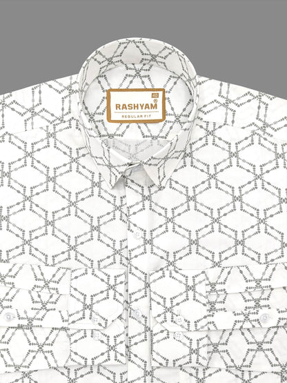 Rashyam Premium Dot Print on White Giza Cotton Shirt