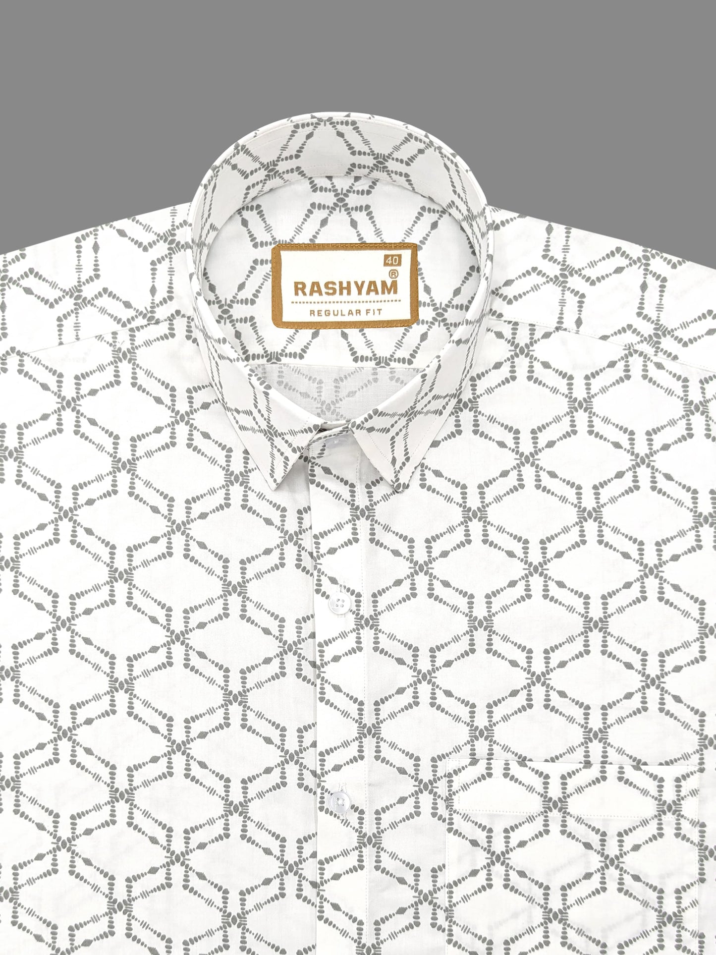 Rashyam Premium Dot Print on White Giza Cotton Shirt